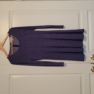 Michael Kors Long Sleeve Fitted Dress Purple and Navy Pattern